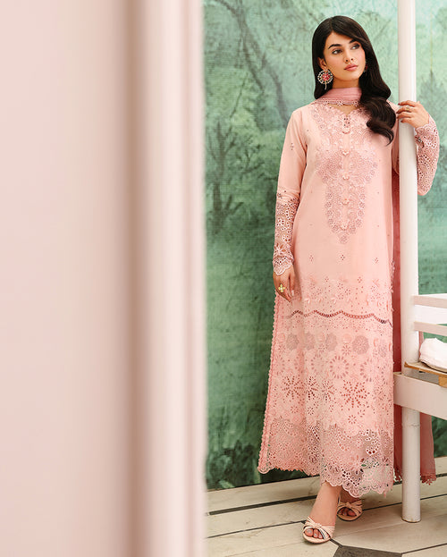 Azure Elan - Pink embroidered lawn dress - Veil Of Summer | Chikankari Edit | Roheenaz