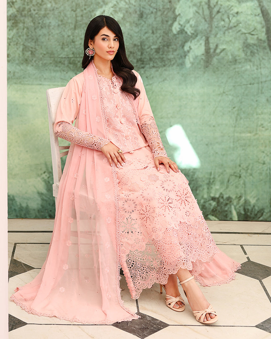 Azure Elan - Pink embroidered lawn dress - Veil Of Summer | Chikankari Edit | Roheenaz
