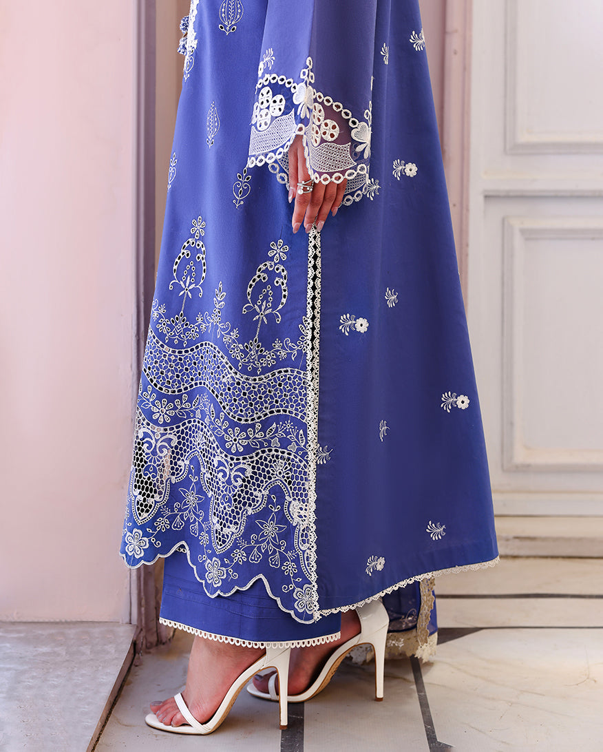 Blanc Mirage - Blue embroidered lawn dress - Veil Of Summer | Chikankari Edit | Roheenaz