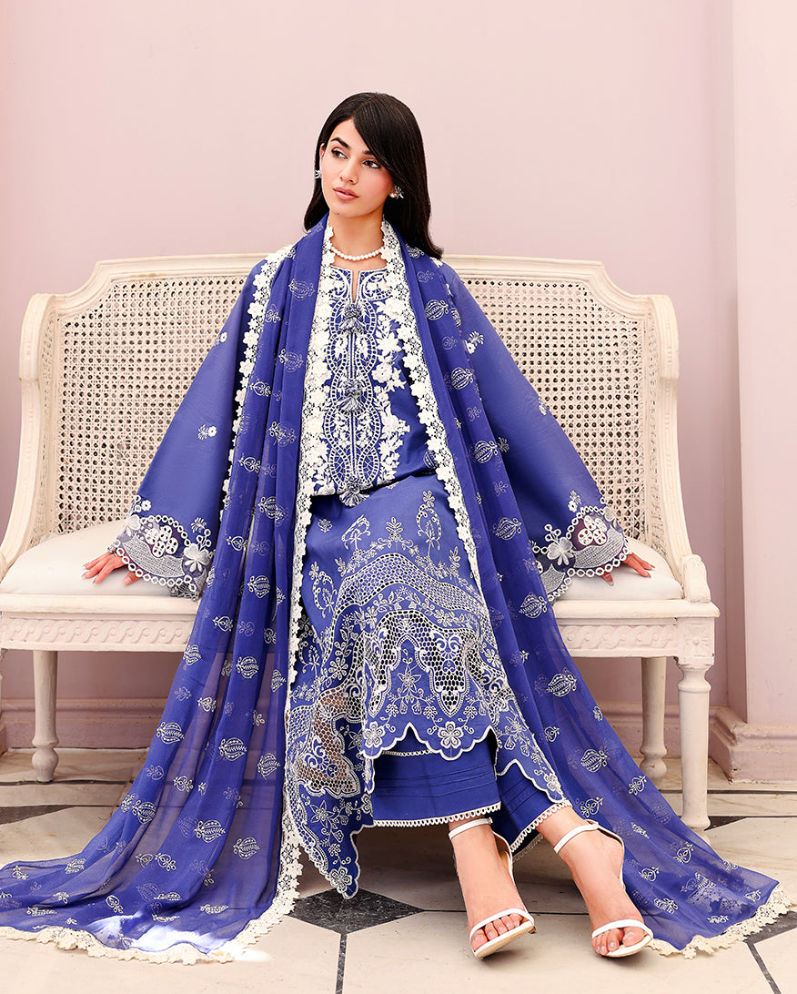 Blanc Mirage - Blue embroidered lawn dress - Veil Of Summer | Chikankari Edit | Roheenaz