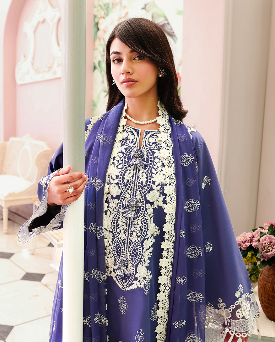 Blanc Mirage - Blue embroidered lawn dress - Veil Of Summer | Chikankari Edit | Roheenaz