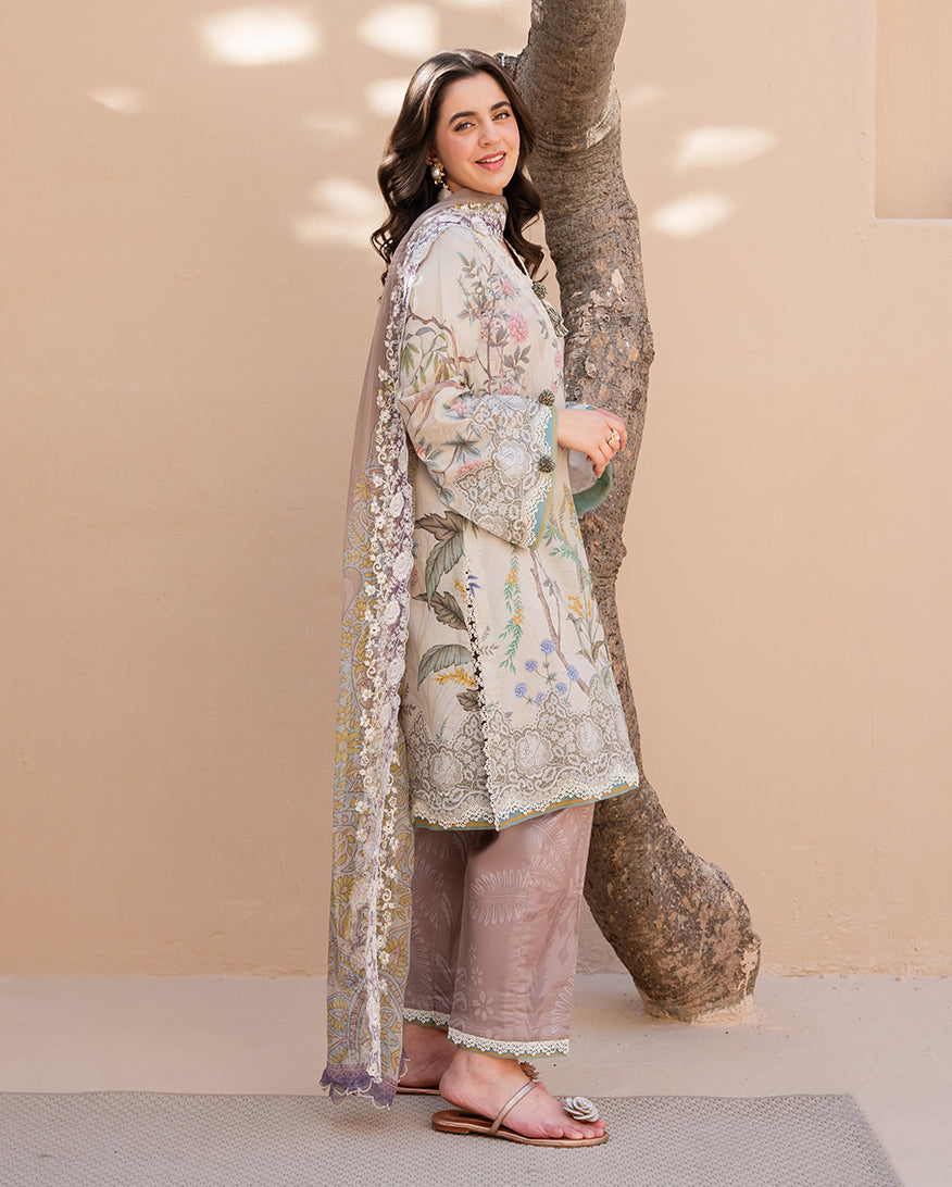 Flora Grace - Off White Embroidered Lawn - Unstitched Lawn - Summer in Bloom | Printed Lawn | Roheenaz