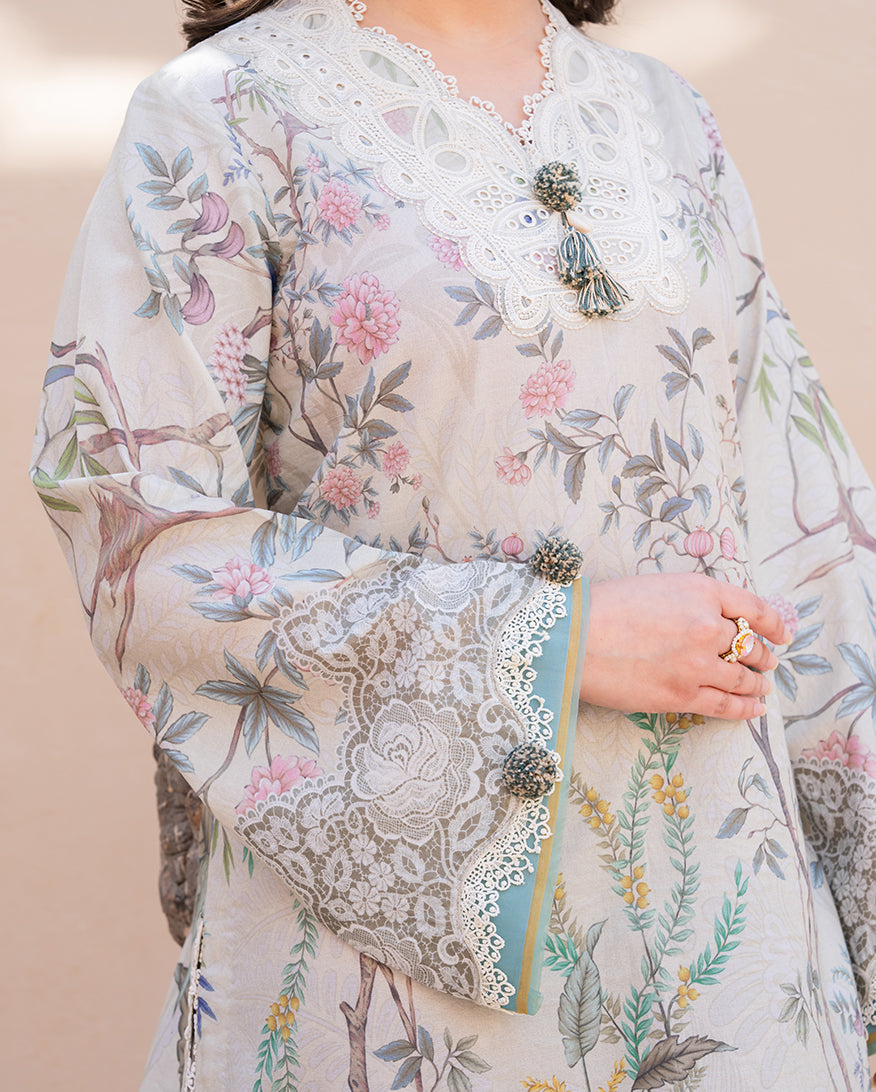 Flora Grace - Off White Embroidered Lawn - Unstitched Lawn - Summer in Bloom | Printed Lawn | Roheenaz