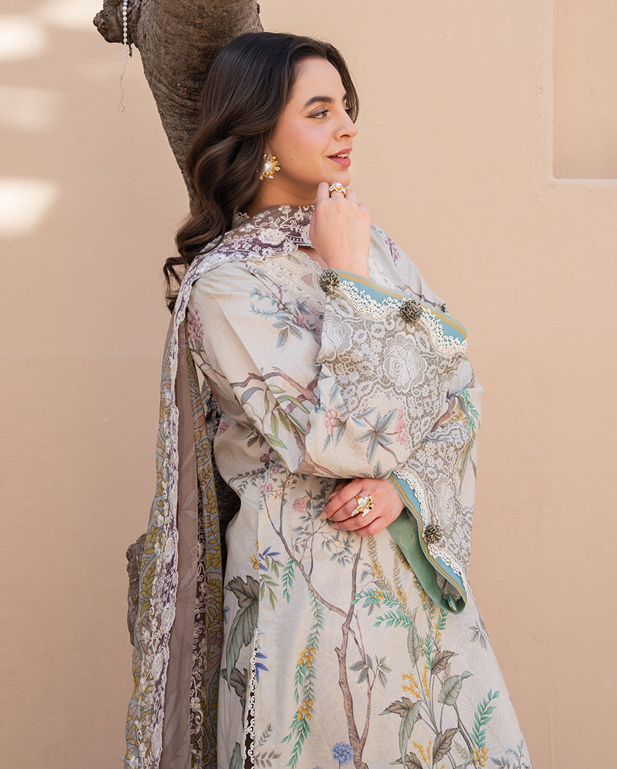 Flora Grace - Off White Embroidered Lawn - Unstitched Lawn - Summer in Bloom | Printed Lawn | Roheenaz