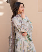 Flora Grace - Off White Embroidered Lawn - Unstitched Lawn - Summer in Bloom | Printed Lawn | Roheenaz