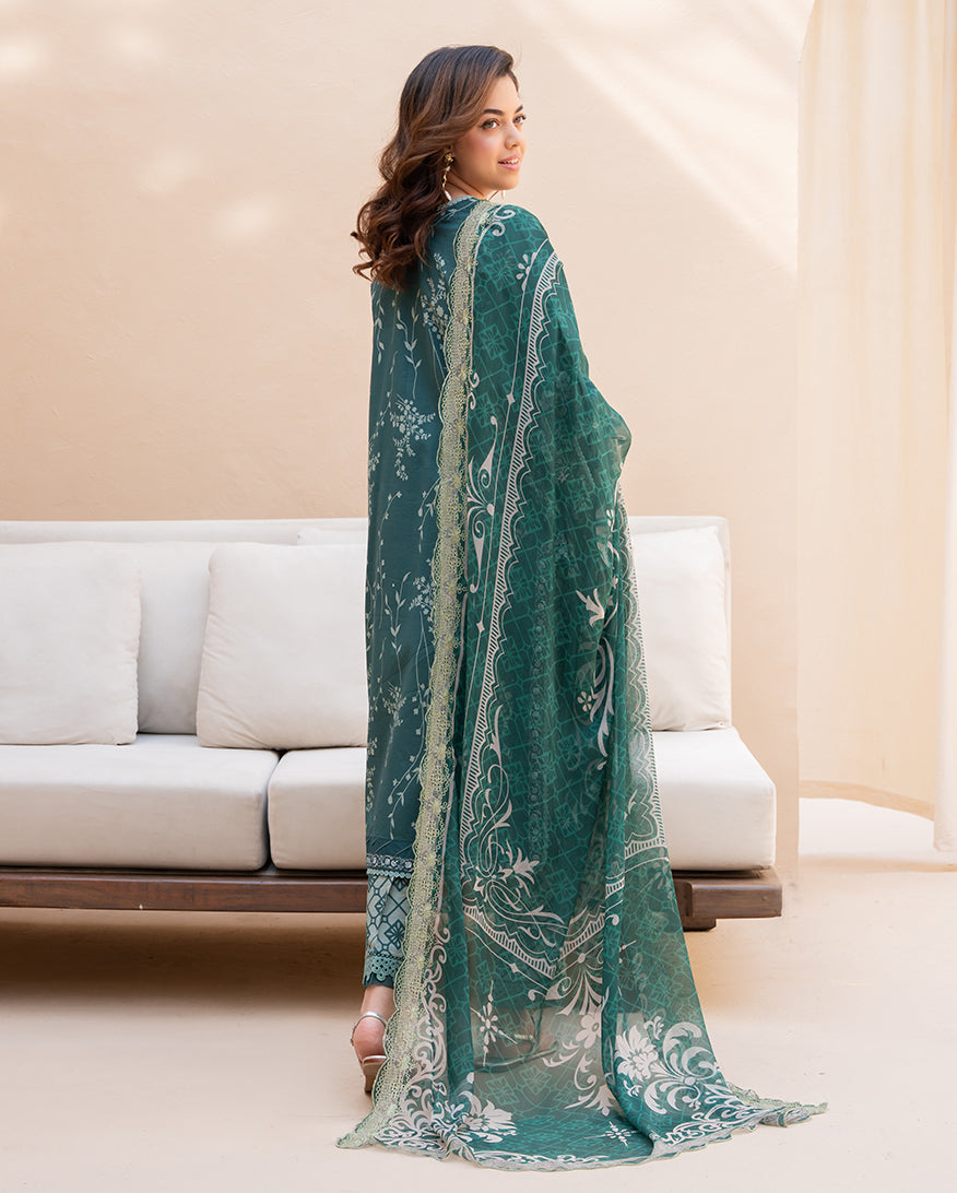 Gardenia Veil - Green Embroidered Lawn - Unstitched Lawn - Summer in Bloom | Printed Lawn | Roheenaz