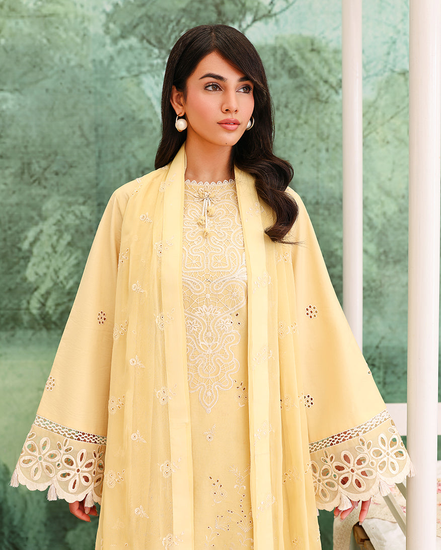 Lumiere Yellow - Yellow embroidered lawn dress - Unstitched lawn - Veil Of Summer | Chikankari Edit | Roheenaz