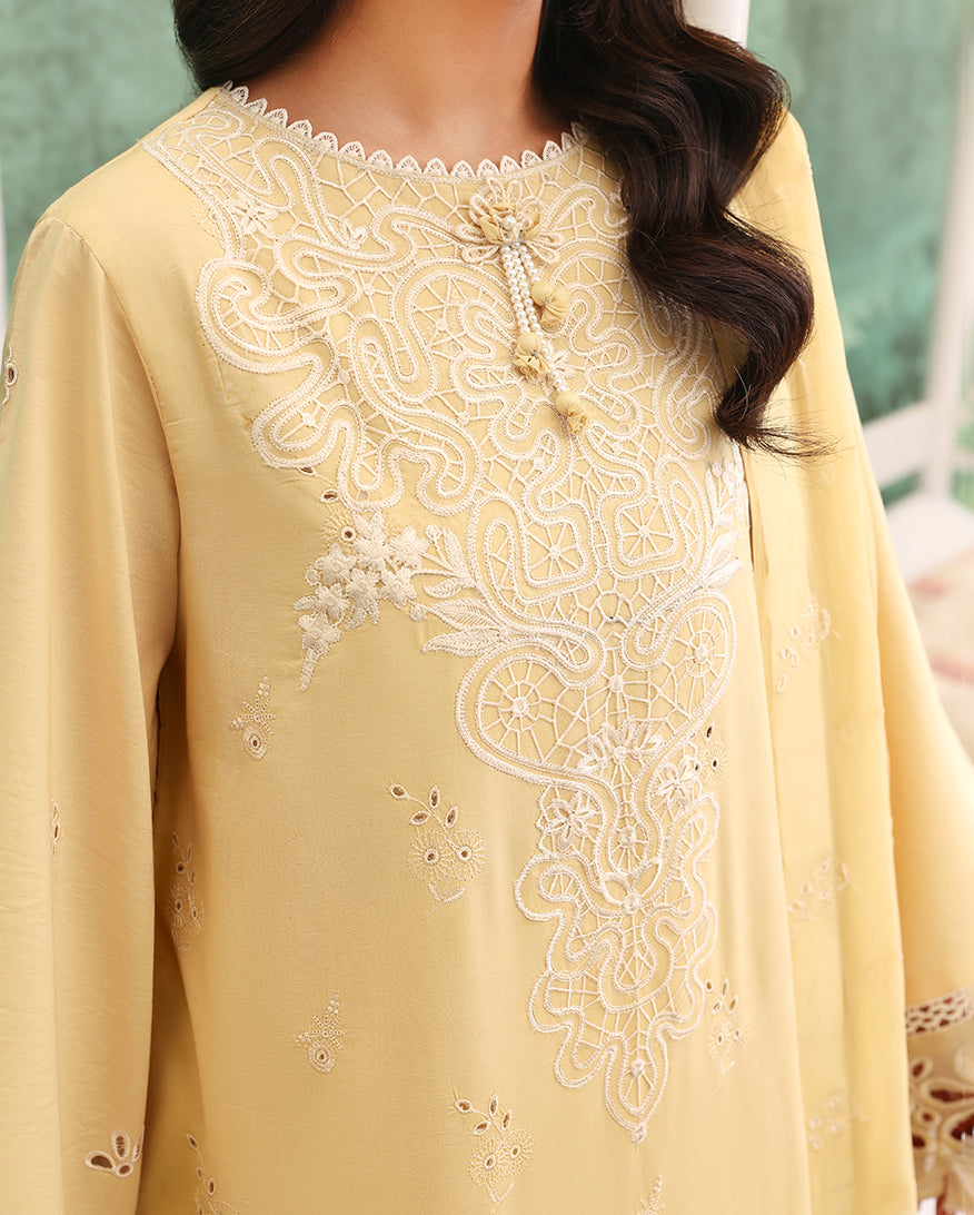 Lumiere Yellow - Yellow embroidered lawn dress - Unstitched lawn - Veil Of Summer | Chikankari Edit | Roheenaz