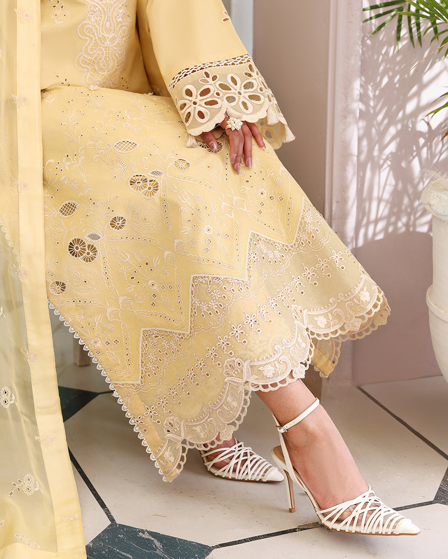 Lumiere Yellow - Yellow embroidered lawn dress - Unstitched lawn - Veil Of Summer | Chikankari Edit | Roheenaz