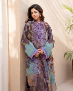 Petal Elan - Brown Embroidered Lawn - Unstitched Lawn - Summer in Bloom | Printed Lawn | Roheenaz