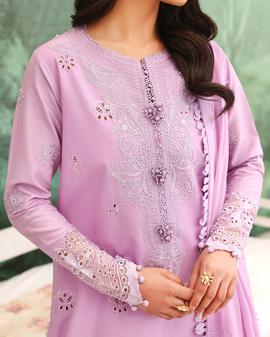 Petal Royal - Lilac embroidered lawn dress - Veil Of Summer | Chikankari Edit | Roheenaz