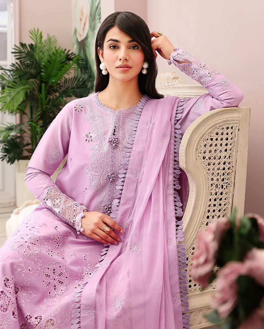 Petal Royal - Lilac embroidered lawn dress - Veil Of Summer | Chikankari Edit | Roheenaz