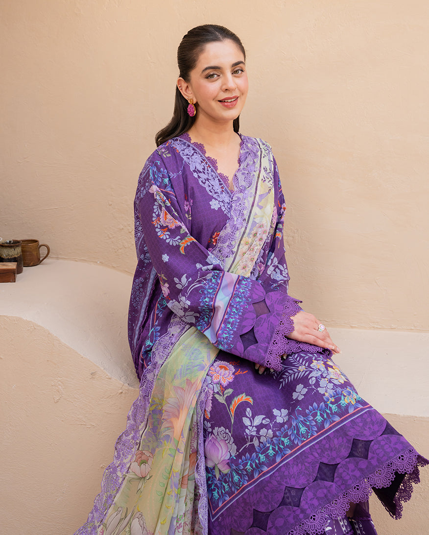 Rosette - Purple Embroidered Lawn - Unstitched Lawn - Summer in Bloom | Printed Lawn | Roheenaz