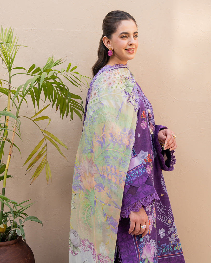 Rosette - Purple Embroidered Lawn - Unstitched Lawn - Summer in Bloom | Printed Lawn | Roheenaz