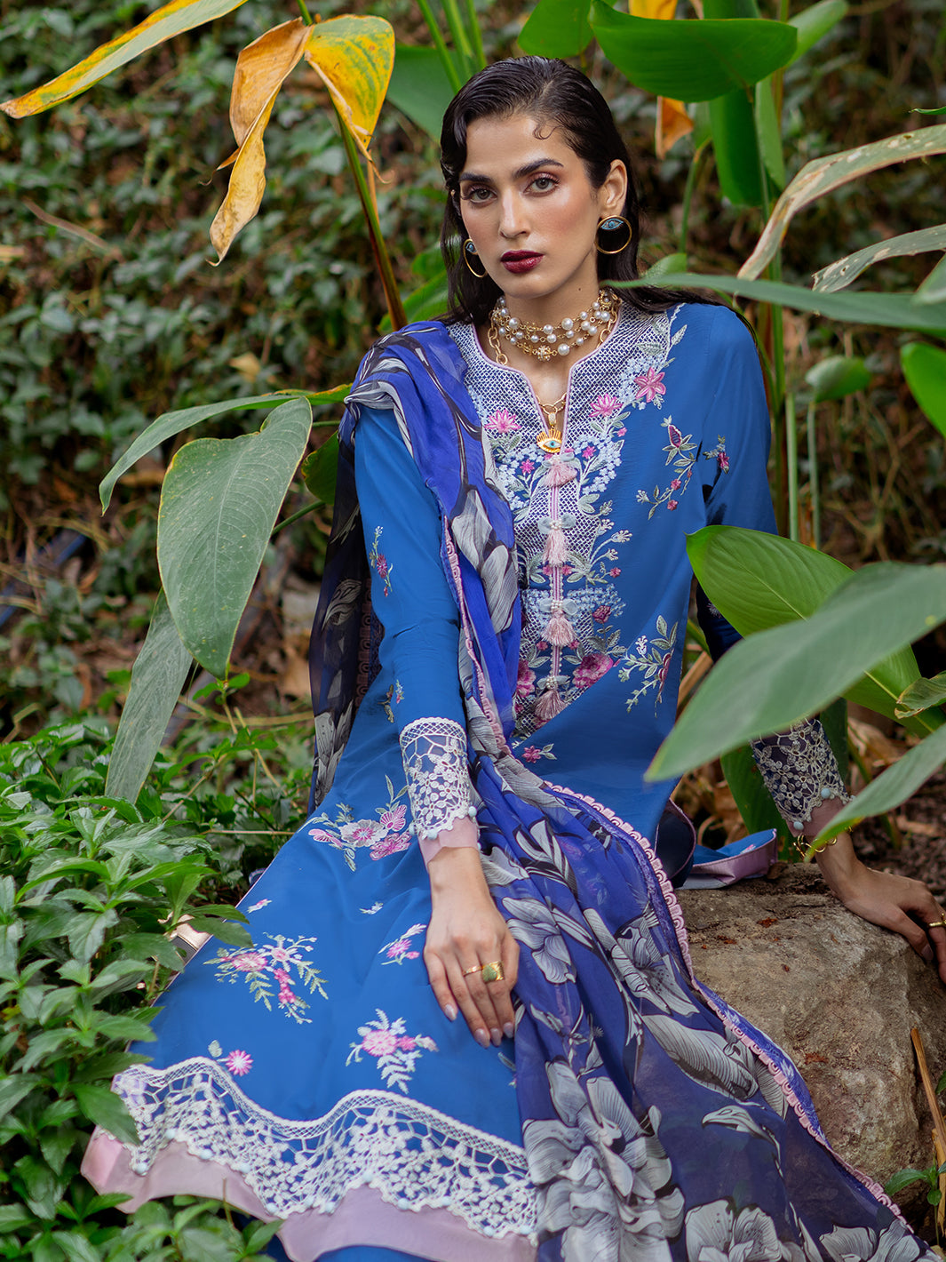 Amna Khadija Embroidered Lawn Unstitched 3 Piece - D-01 - AM25EL1 - Hot Pink - Summer Collection main image 0