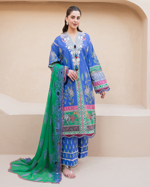 Rosewater Bloom - Blue Embroidered Lawn - Unstitched Lawn - Summer in Bloom | Printed Lawn | Roheenaz