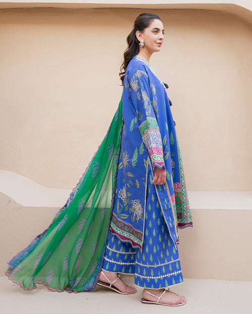 Rosewater Bloom - Blue Embroidered Lawn - Unstitched Lawn - Summer in Bloom | Printed Lawn | Roheenaz