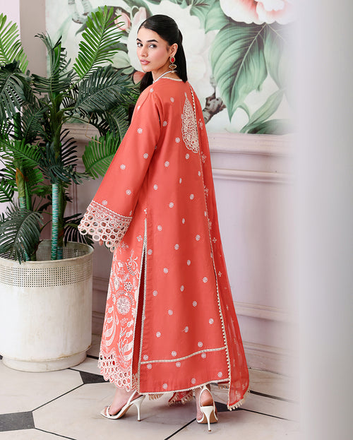 Soleil Blanc - Coral embroidered lawn dress - Veil Of Summer | Chikankari Edit | Roheenaz