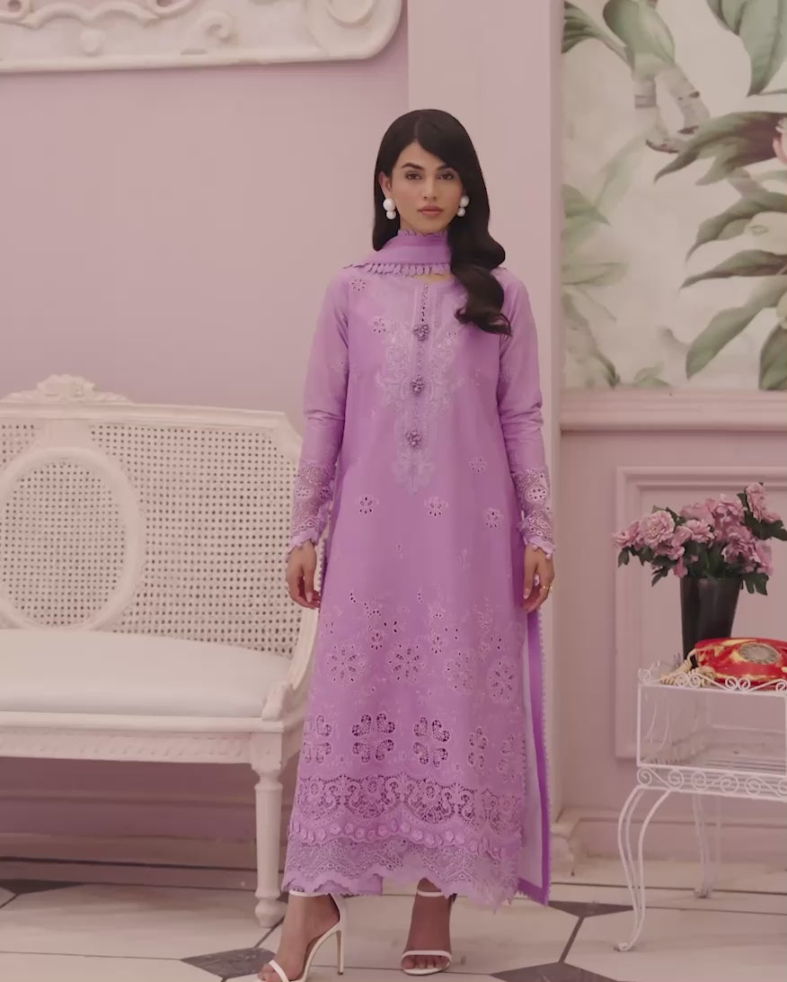 Petal Royal - Lilac embroidered lawn dress - Veil Of Summer | Chikankari Edit | Roheenaz