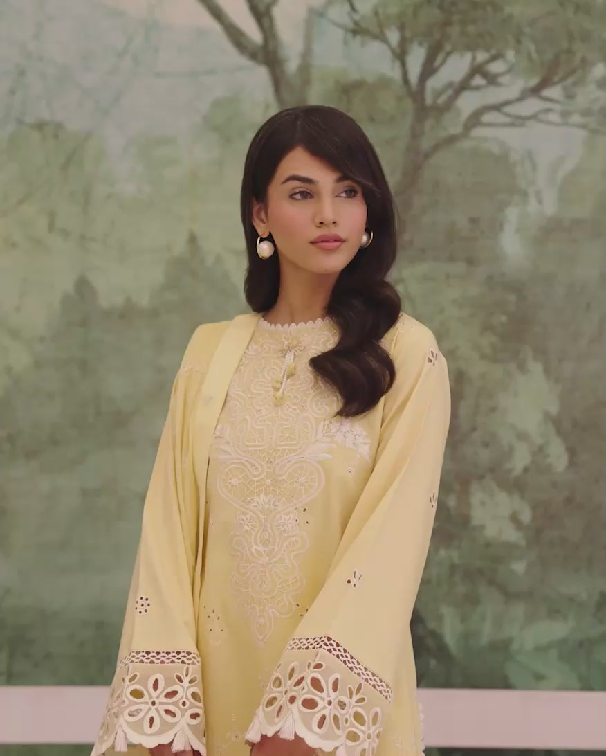 Lumiere Yellow - Yellow embroidered lawn dress - Unstitched lawn - Veil Of Summer | Chikankari Edit | Roheenaz
