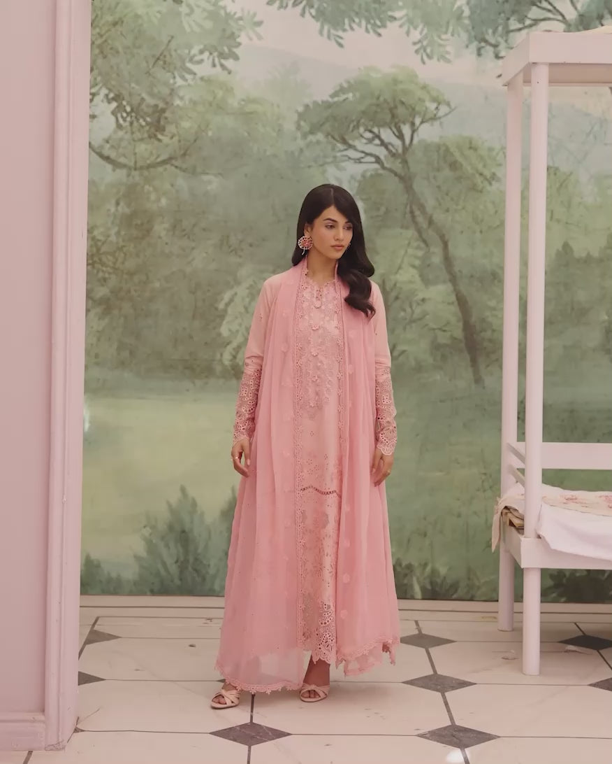 Azure Elan - Pink embroidered lawn dress - Veil Of Summer | Chikankari Edit | Roheenaz